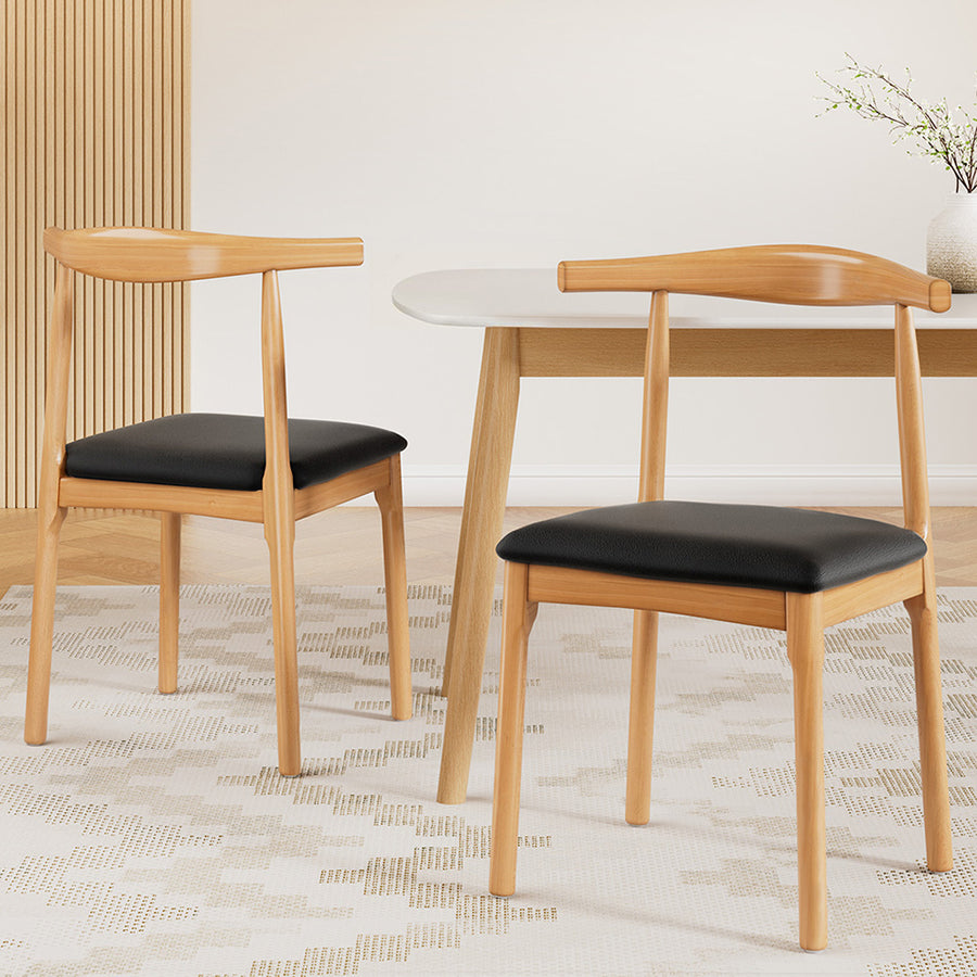 Artiss 2x Dining Chairs Rubber Wood Leather Seat Black - Homecoze