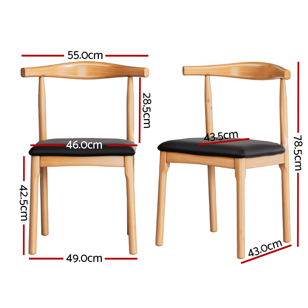 Set of 4 Wishbone PU Leather Dining Chairs - Oak - Homecoze