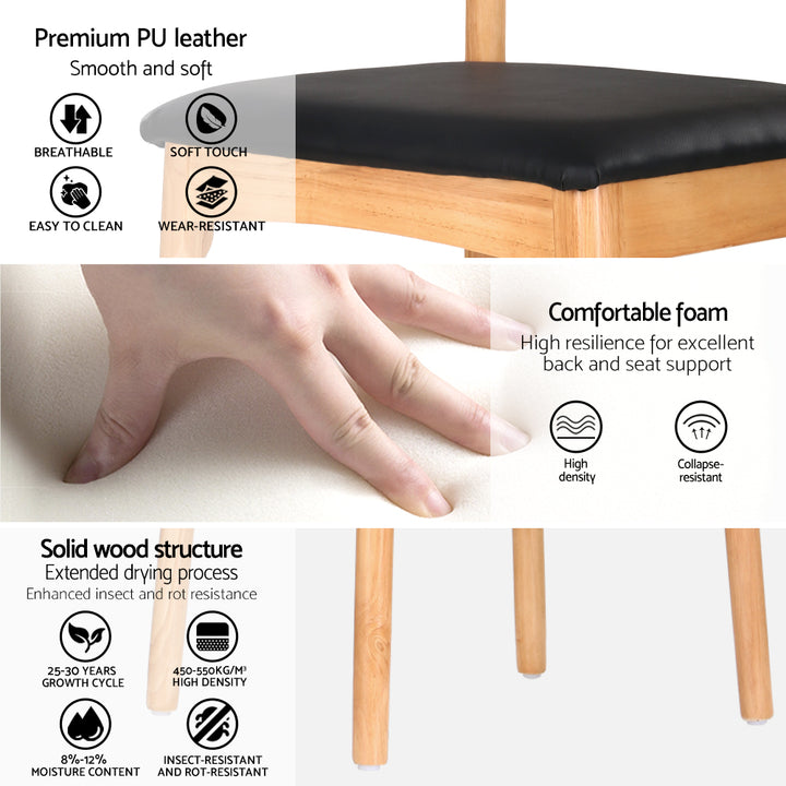 Set of 4 Wishbone PU Leather Dining Chairs - Oak - Homecoze