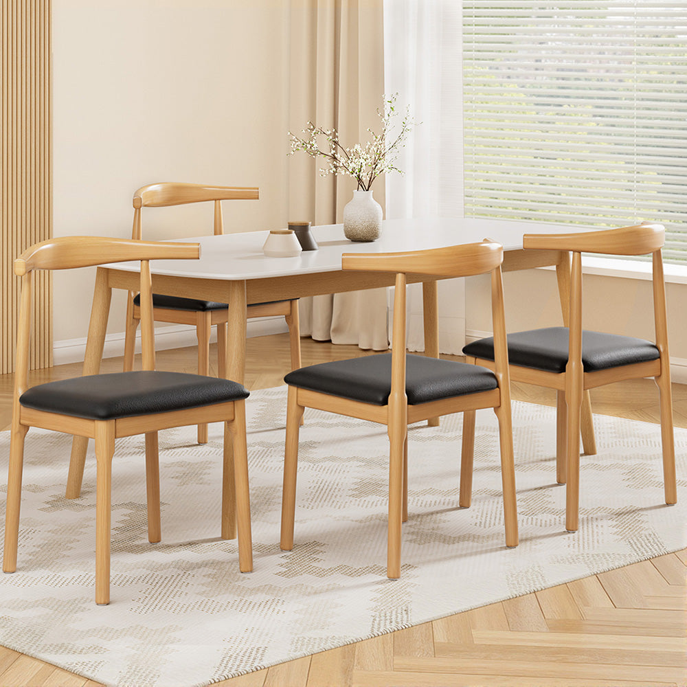 Set of 4 Wishbone PU Leather Dining Chairs - Oak - Homecoze