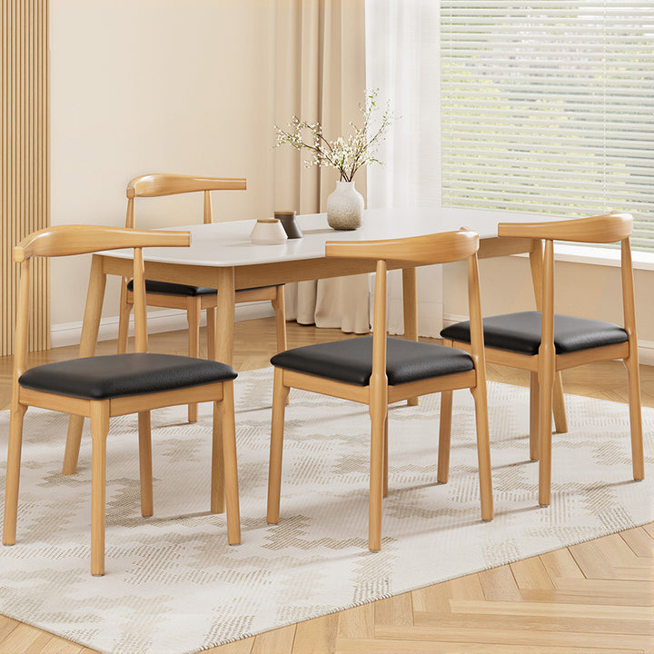 Set of 4 Wishbone PU Leather Dining Chairs - Oak - Homecoze