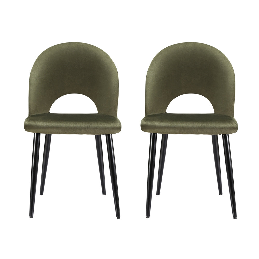Set of 2 Modern Velvet Dining Chairs - Green - Homecoze