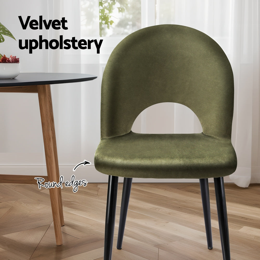 Set of 2 Modern Velvet Dining Chairs - Green - Homecoze