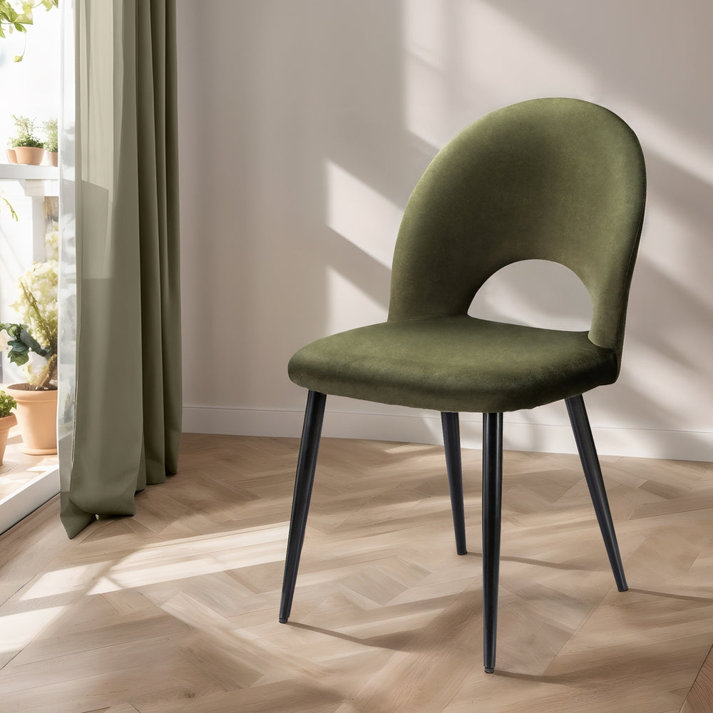 Set of 2 Modern Velvet Dining Chairs - Green - Homecoze