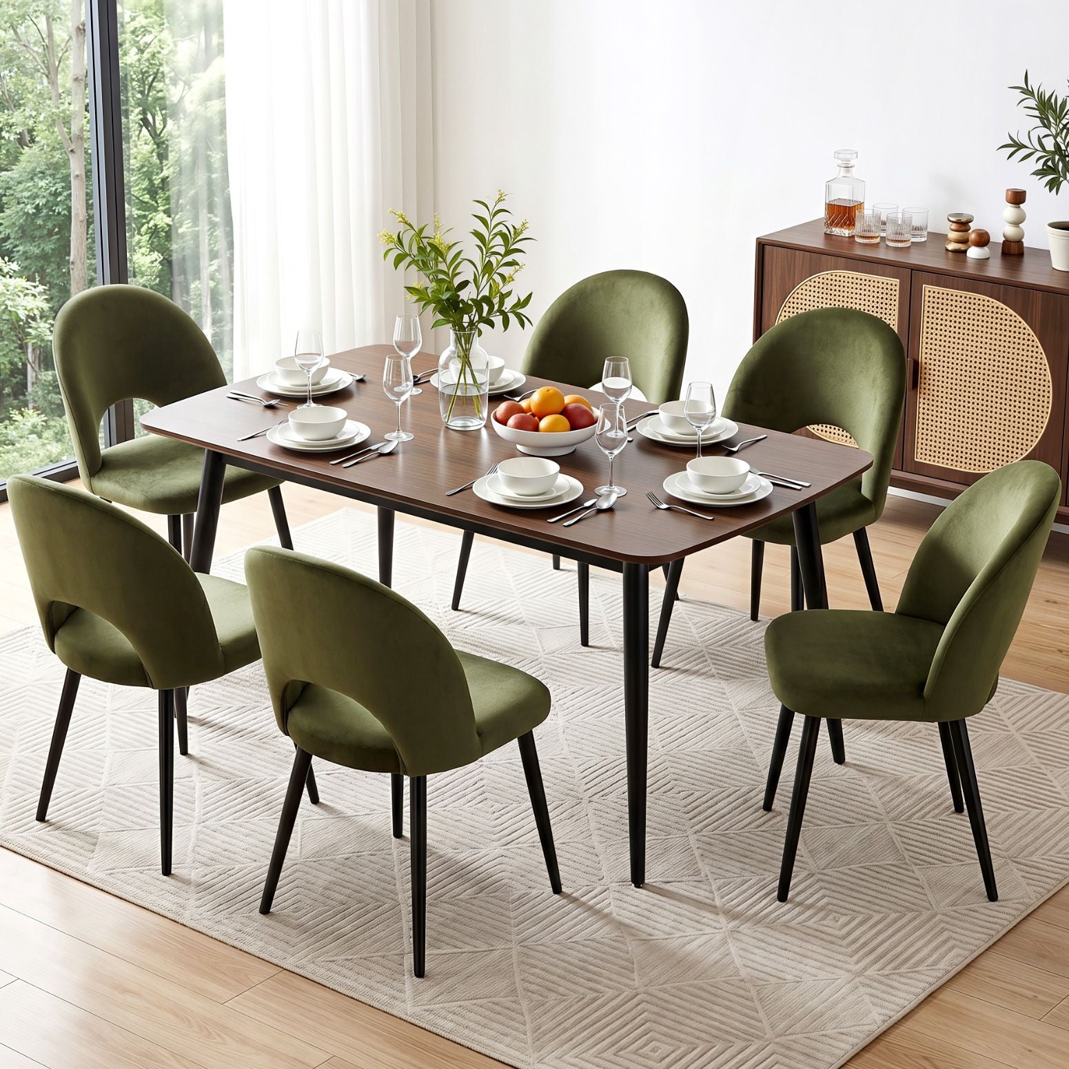 Elina (Set of 6) Modern Velvet Dining Chairs - Green