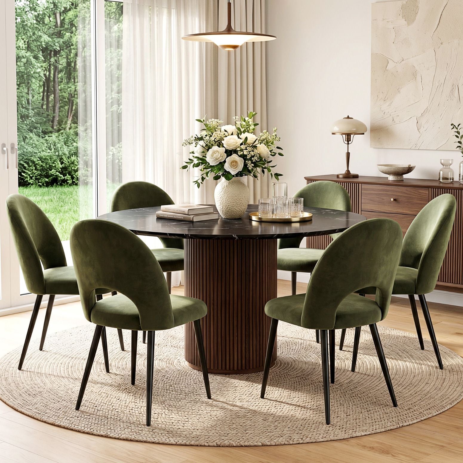 Elina (Set of 6) Modern Velvet Dining Chairs - Green