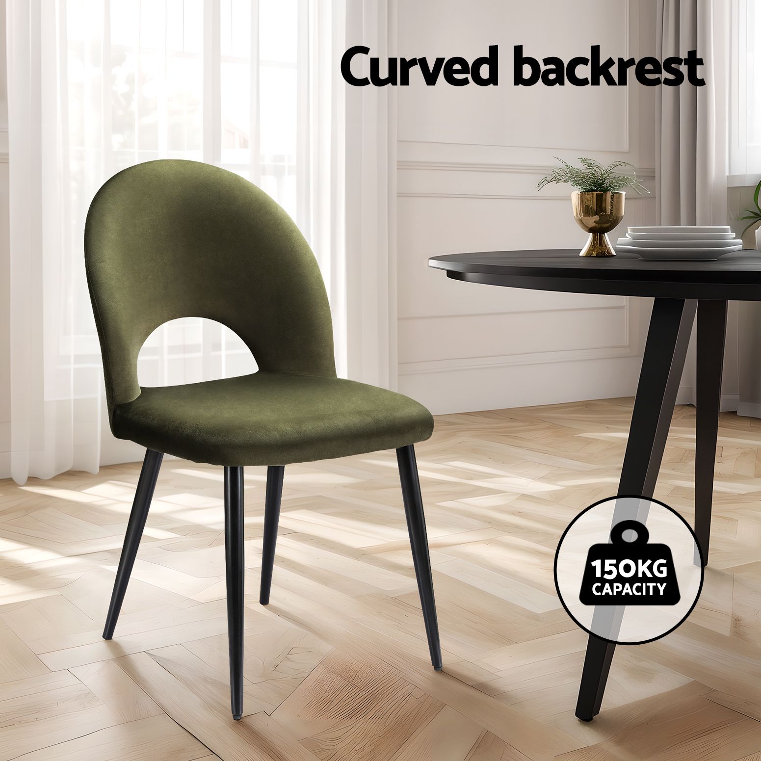 Elina (Set of 6) Modern Velvet Dining Chairs - Green