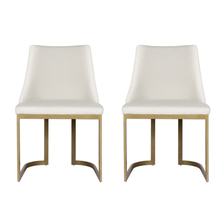 Set of 2 Elegant Modern Faux Linen Dining Chairs - Beige - Homecoze