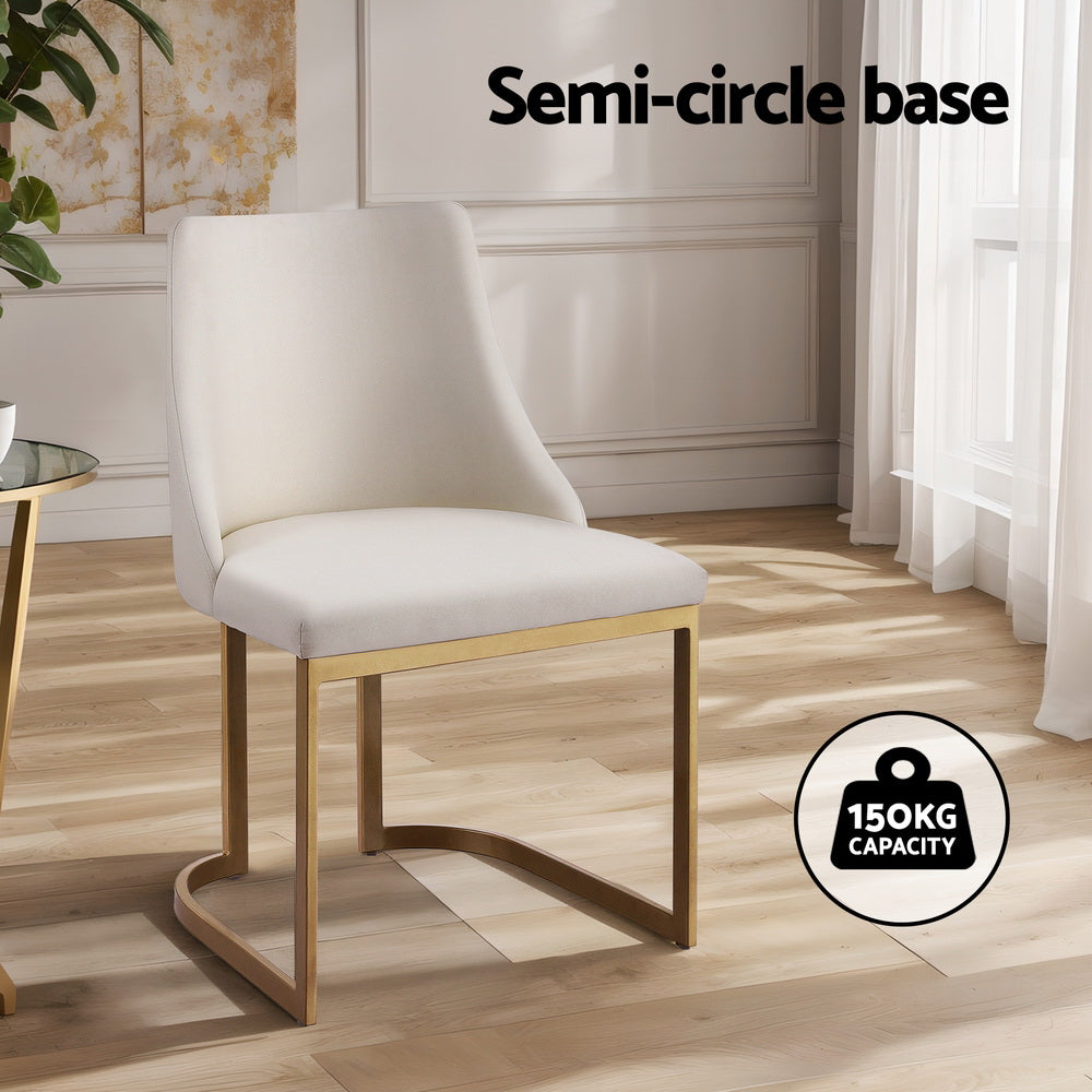 Set of 2 Elegant Modern Faux Linen Dining Chairs - Beige - Homecoze