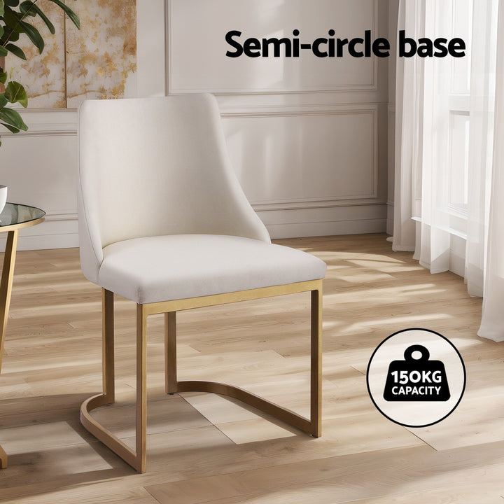 Set of 2 Elegant Modern Faux Linen Dining Chairs - Beige - Homecoze