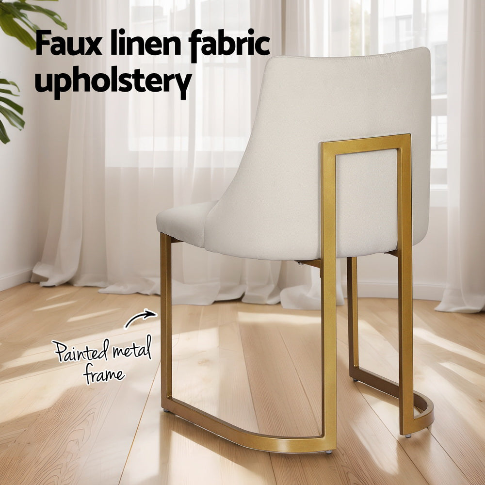 Set of 2 Elegant Modern Faux Linen Dining Chairs - Beige - Homecoze