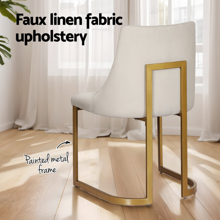 Set of 2 Elegant Modern Faux Linen Dining Chairs - Beige - Homecoze