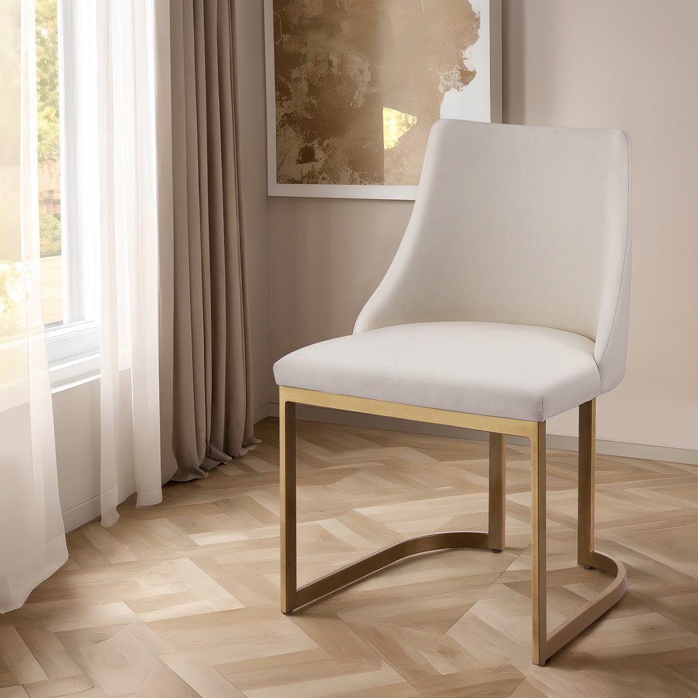 Set of 2 Elegant Modern Faux Linen Dining Chairs - Beige - Homecoze