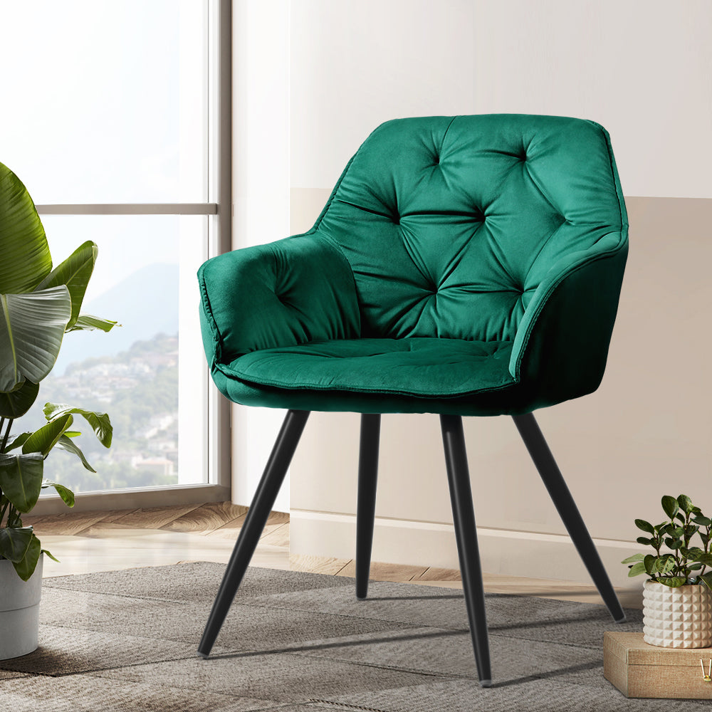 Set of 2 Plush Velvet Modern Café Style Bucket Seat Dining Chairs - Green - Homecoze