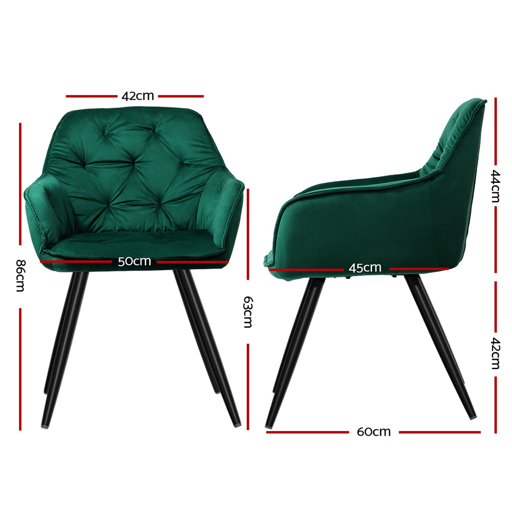 Set of 2 Plush Velvet Modern Café Style Bucket Seat Dining Chairs - Green - Homecoze