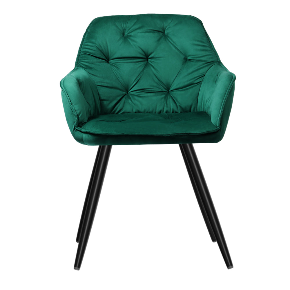 Set of 2 Plush Velvet Modern Café Style Bucket Seat Dining Chairs - Green - Homecoze
