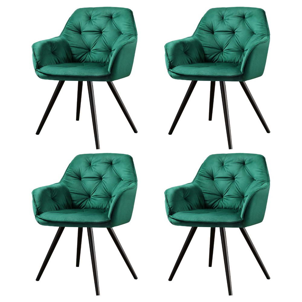 Artiss Dining Chairs Set of 4 Velvet Diamond Tufted Armchair Green - Homecoze