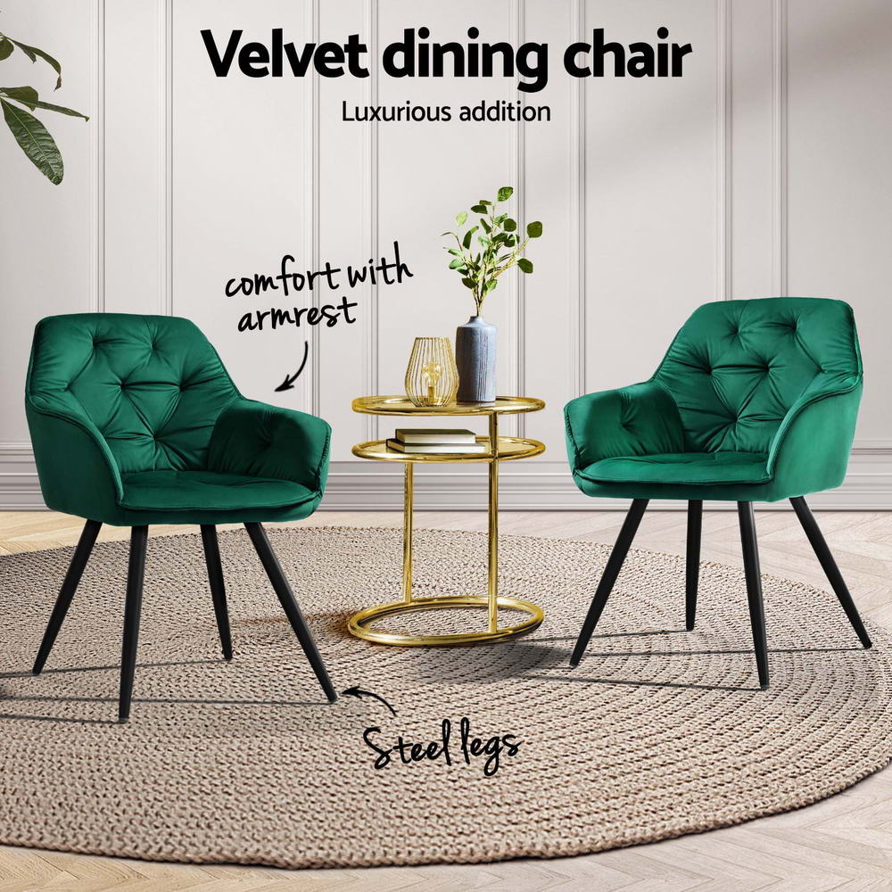 Artiss Dining Chairs Set of 4 Velvet Diamond Tufted Armchair Green - Homecoze