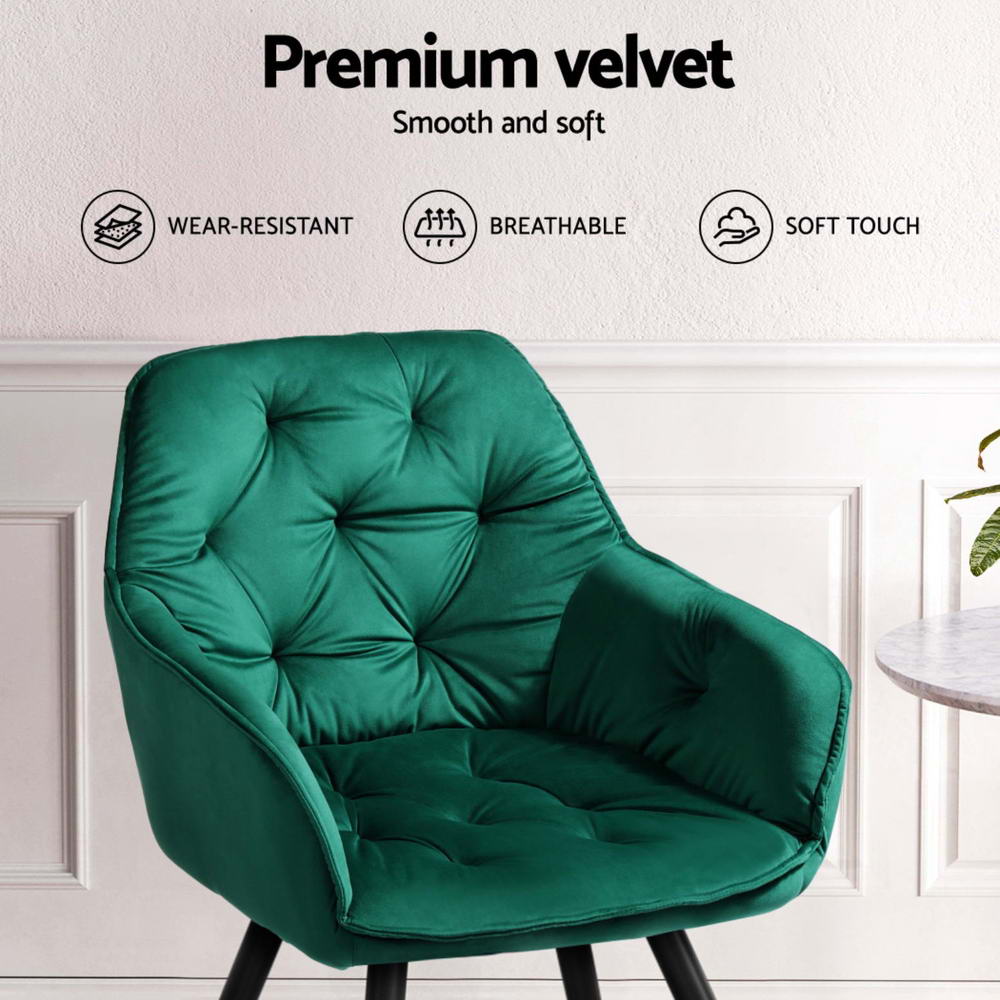 Artiss Dining Chairs Set of 4 Velvet Diamond Tufted Armchair Green - Homecoze