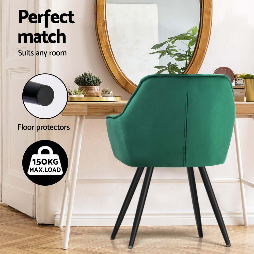Artiss Dining Chairs Set of 4 Velvet Diamond Tufted Armchair Green - Homecoze
