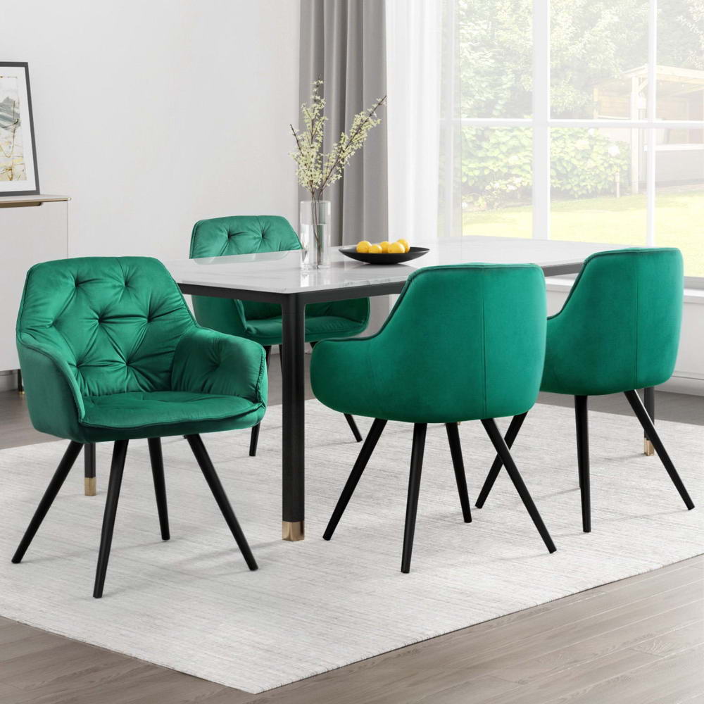 Artiss Dining Chairs Set of 4 Velvet Diamond Tufted Armchair Green - Homecoze