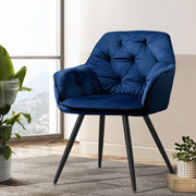 Set of 2 Plush Velvet Modern Café Style Bucket Seat Dining Chairs - Blue - Homecoze