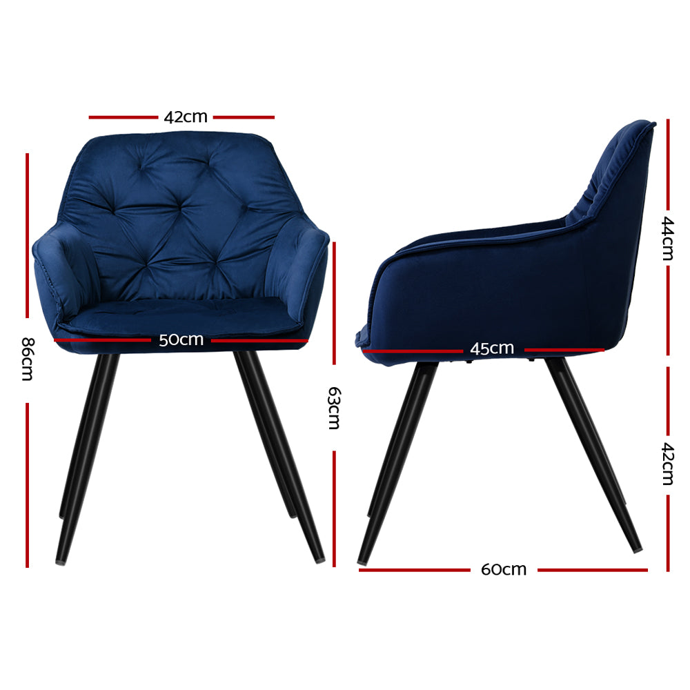 Set of 2 Plush Velvet Modern Café Style Bucket Seat Dining Chairs - Blue - Homecoze