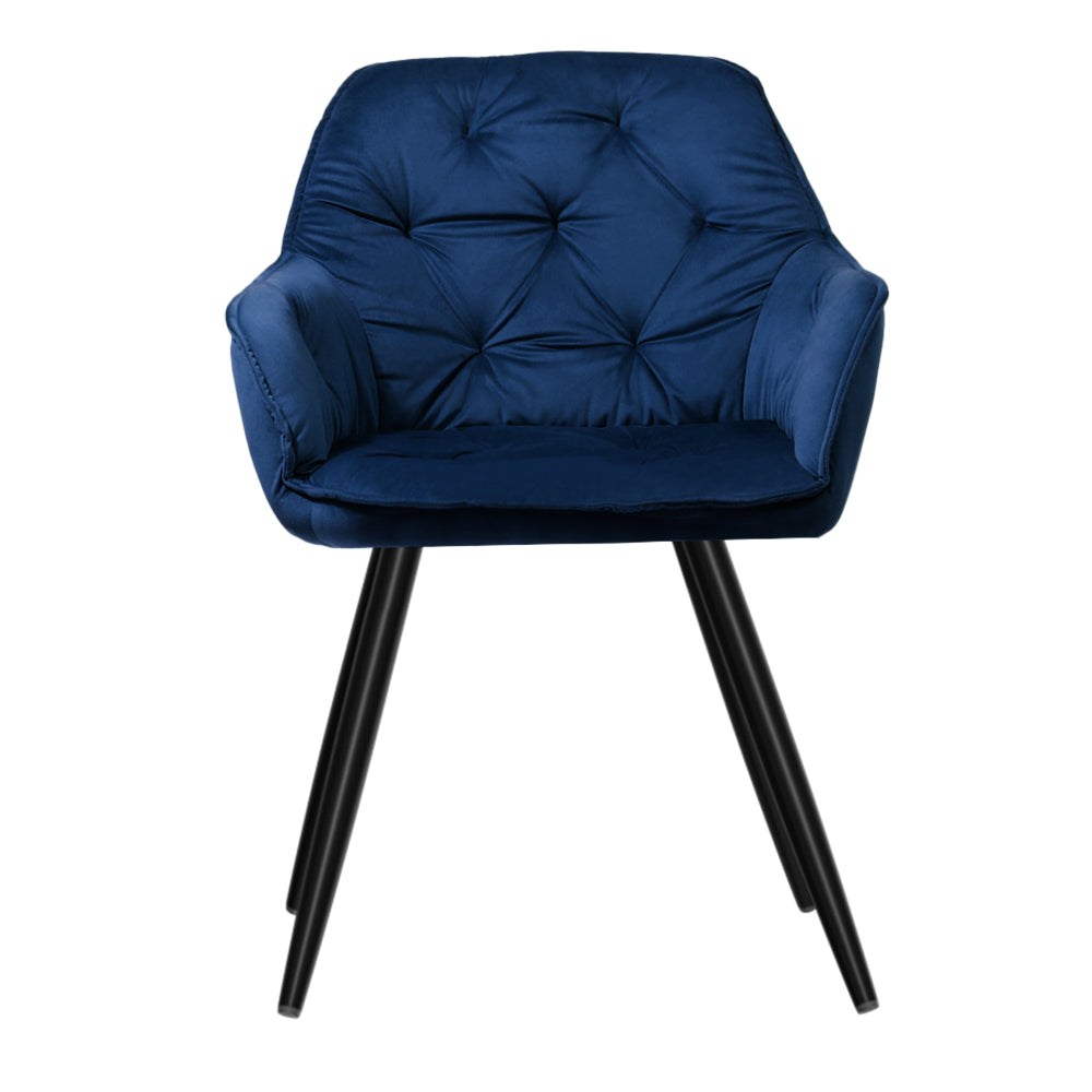 Set of 2 Plush Velvet Modern Café Style Bucket Seat Dining Chairs - Blue - Homecoze