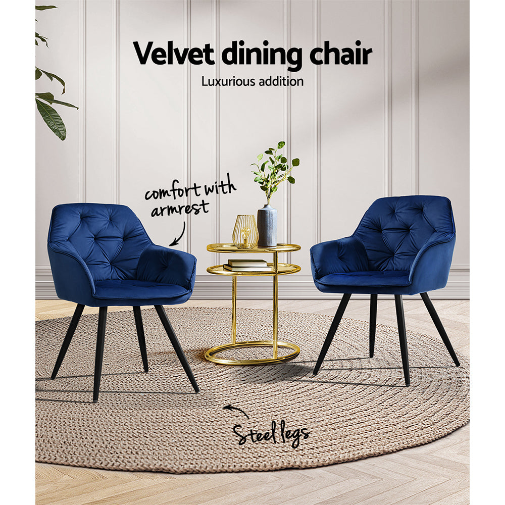 Set of 2 Plush Velvet Modern Café Style Bucket Seat Dining Chairs - Blue - Homecoze