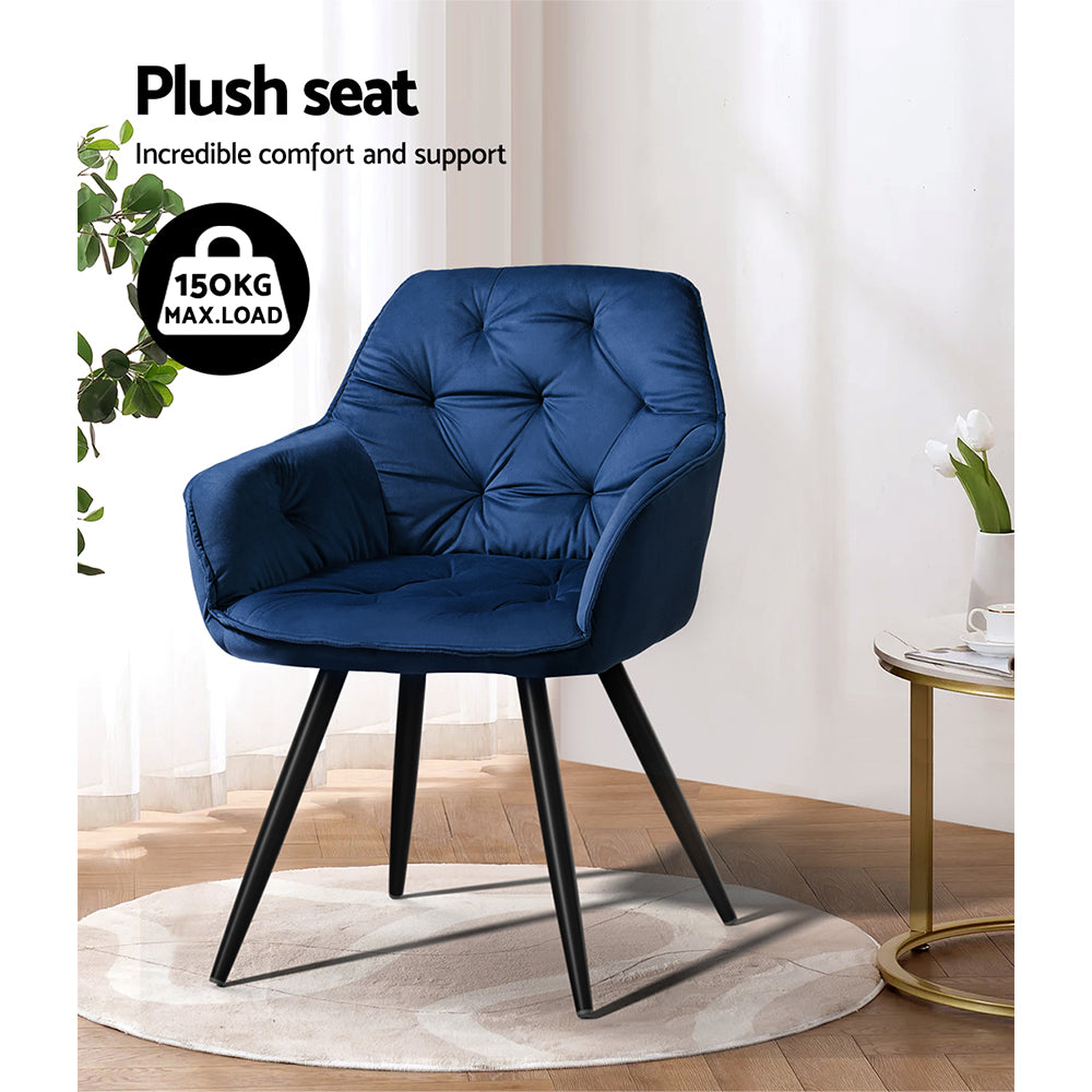 Set of 2 Plush Velvet Modern Café Style Bucket Seat Dining Chairs - Blue - Homecoze