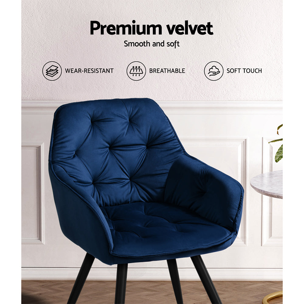 Set of 2 Plush Velvet Modern Café Style Bucket Seat Dining Chairs - Blue - Homecoze