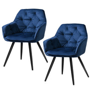 Set of 2 Plush Velvet Modern Café Style Bucket Seat Dining Chairs - Blue - Homecoze