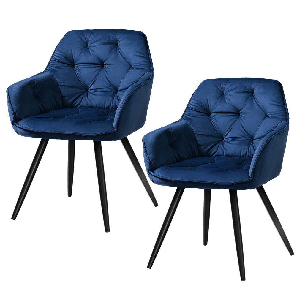 Set of 2 Plush Velvet Modern Café Style Bucket Seat Dining Chairs - Blue - Homecoze