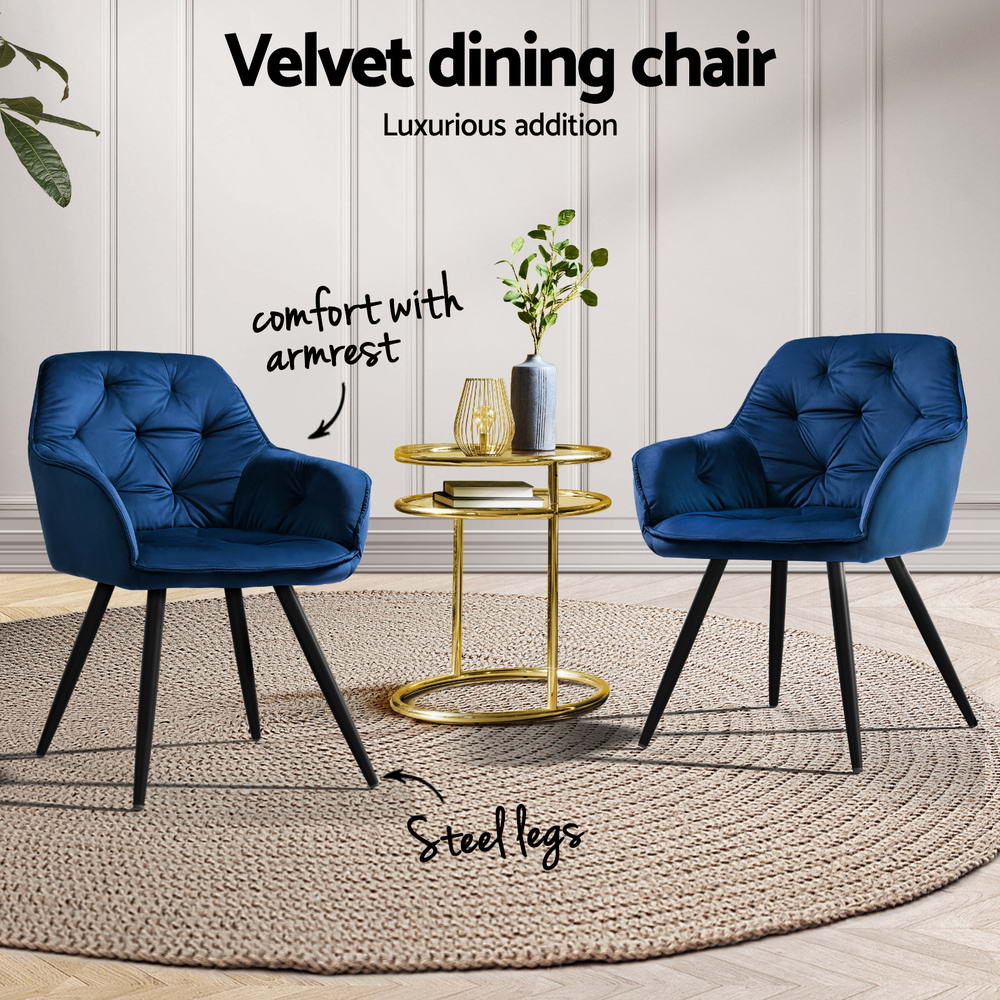 Artiss Dining Chairs Set of 4 Velvet Diamond Tufted Armchair Blue - Homecoze