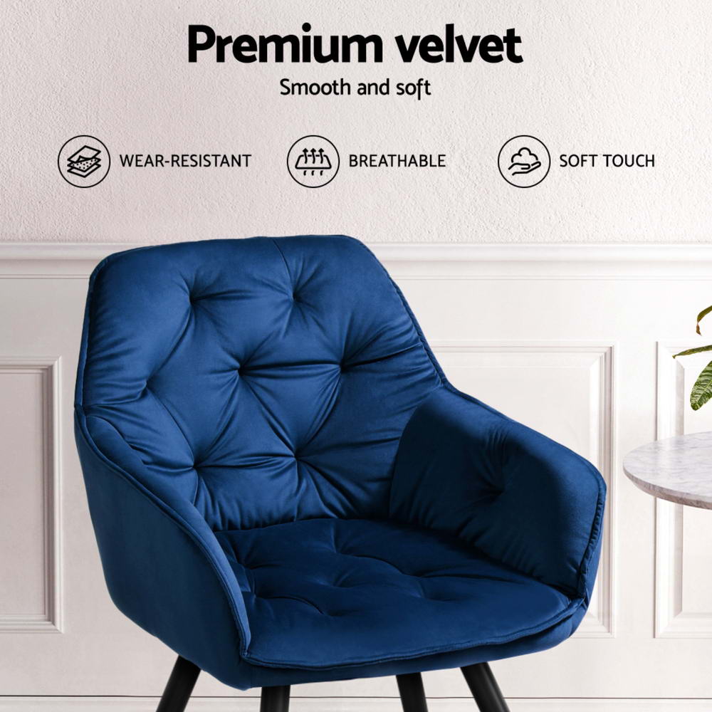 Artiss Dining Chairs Set of 4 Velvet Diamond Tufted Armchair Blue - Homecoze