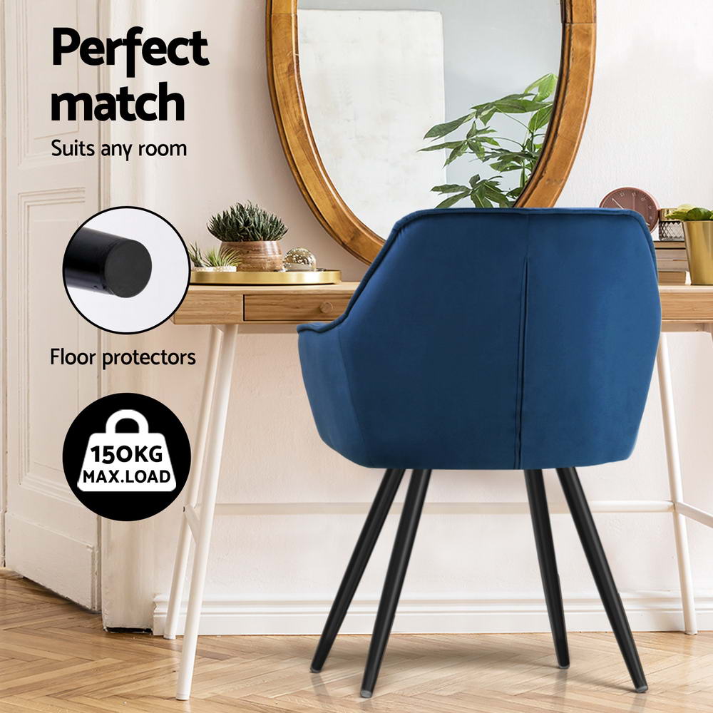 Artiss Dining Chairs Set of 4 Velvet Diamond Tufted Armchair Blue - Homecoze