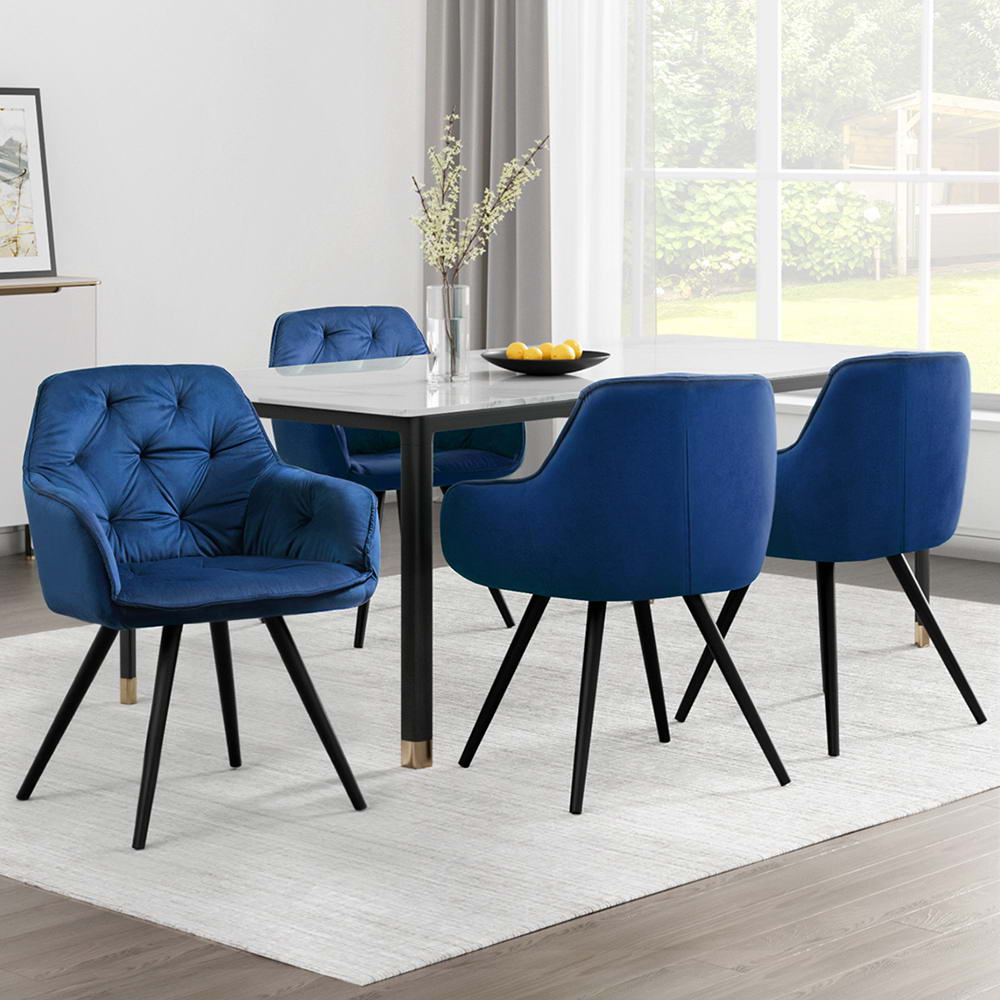 Artiss Dining Chairs Set of 4 Velvet Diamond Tufted Armchair Blue - Homecoze