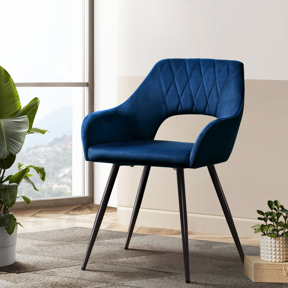 Set of 2 Velvet Hollow Dining Chairs - Blue - Homecoze