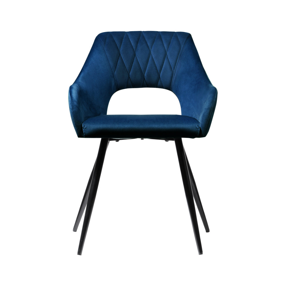 Set of 2 Velvet Hollow Dining Chairs - Blue - Homecoze
