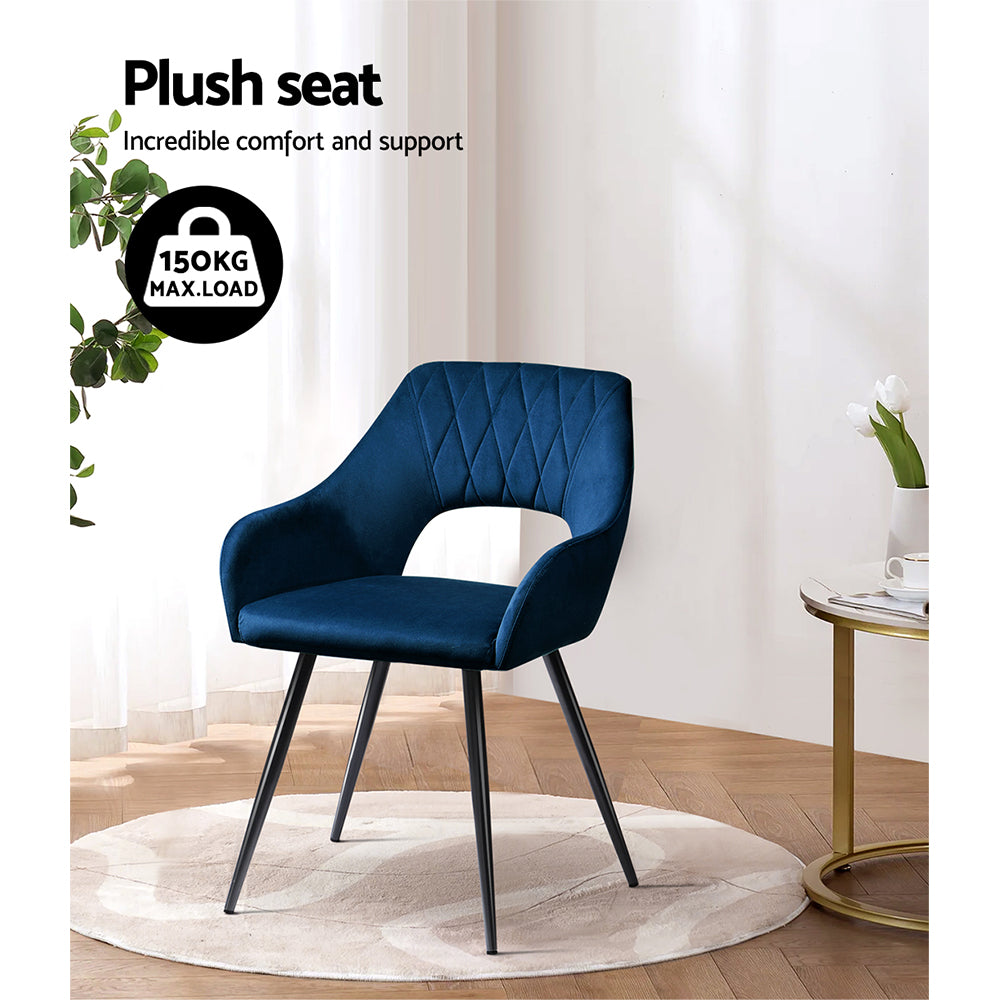Set of 2 Velvet Hollow Dining Chairs - Blue - Homecoze