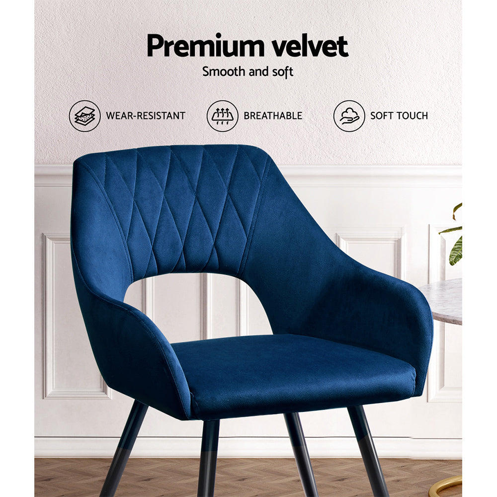Set of 2 Velvet Hollow Dining Chairs - Blue - Homecoze