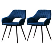 Set of 2 Velvet Hollow Dining Chairs - Blue - Homecoze