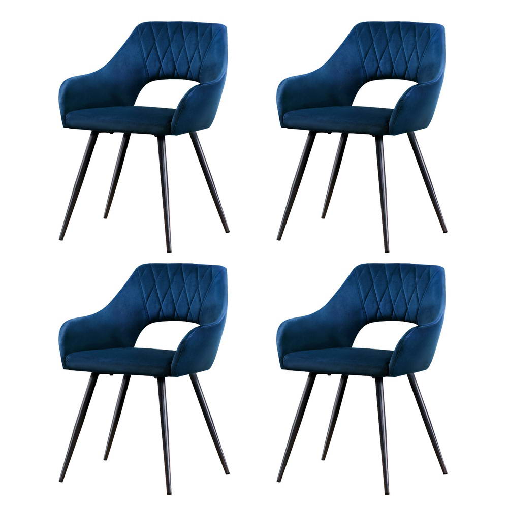 Artiss Dining Chairs Set of 4 Velvet Hollow Armchair Blue - Homecoze