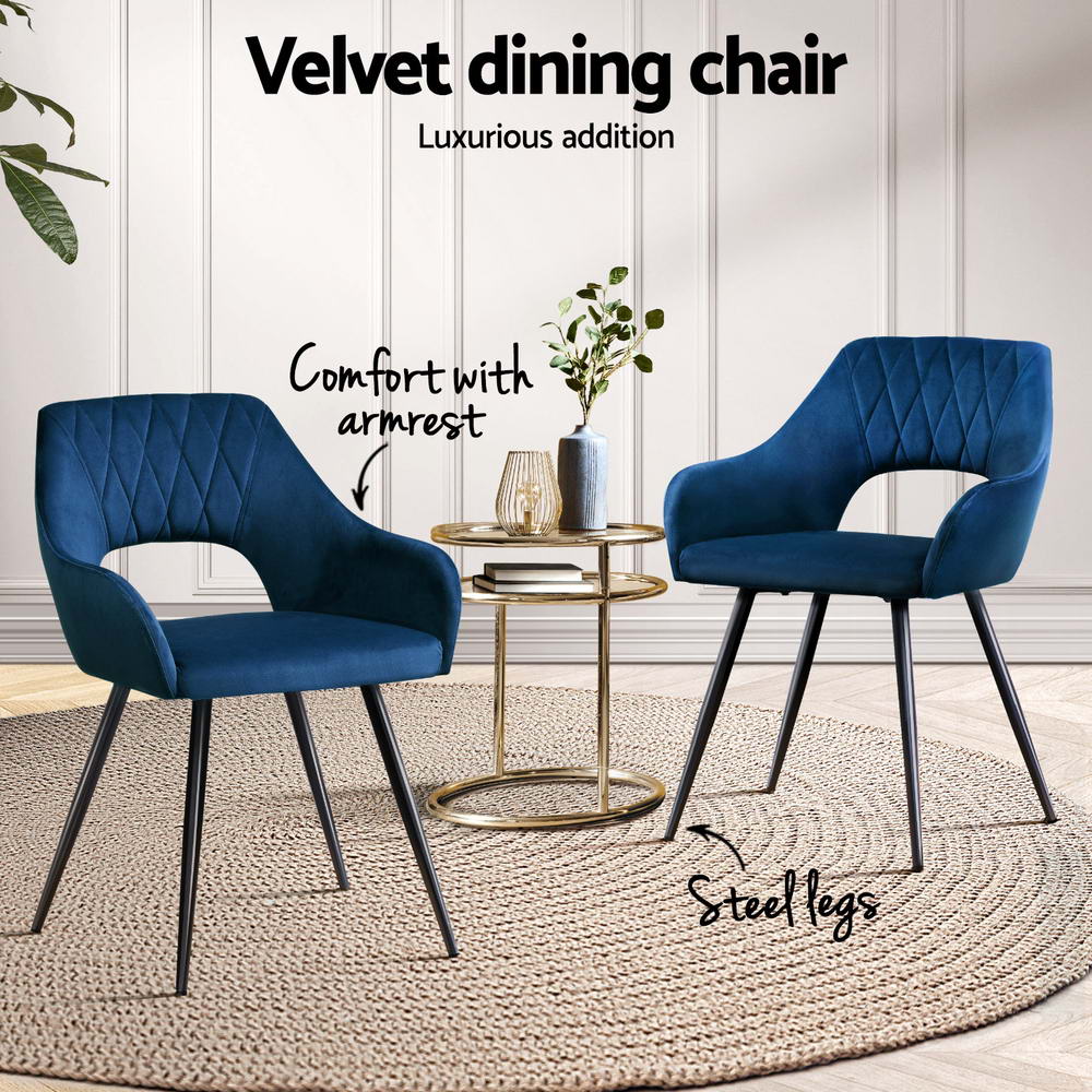 Artiss Dining Chairs Set of 4 Velvet Hollow Armchair Blue - Homecoze