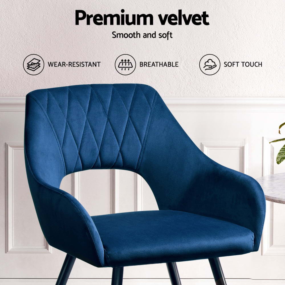 Artiss Dining Chairs Set of 4 Velvet Hollow Armchair Blue - Homecoze