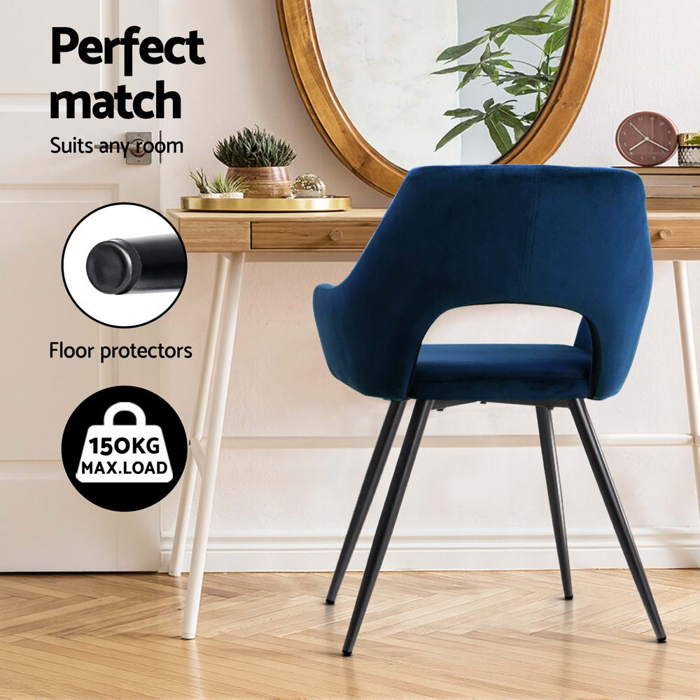 Artiss Dining Chairs Set of 4 Velvet Hollow Armchair Blue - Homecoze