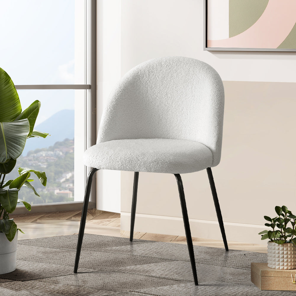 Set of 2 Premium Sherpa Boucle Dining Accent Chairs - White - Homecoze
