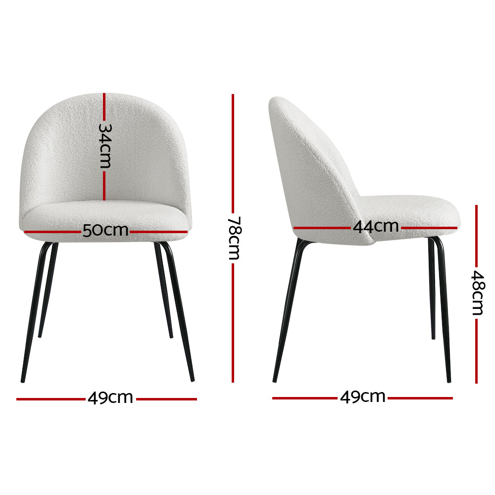 Set of 2 Premium Sherpa Boucle Dining Accent Chairs - White - Homecoze