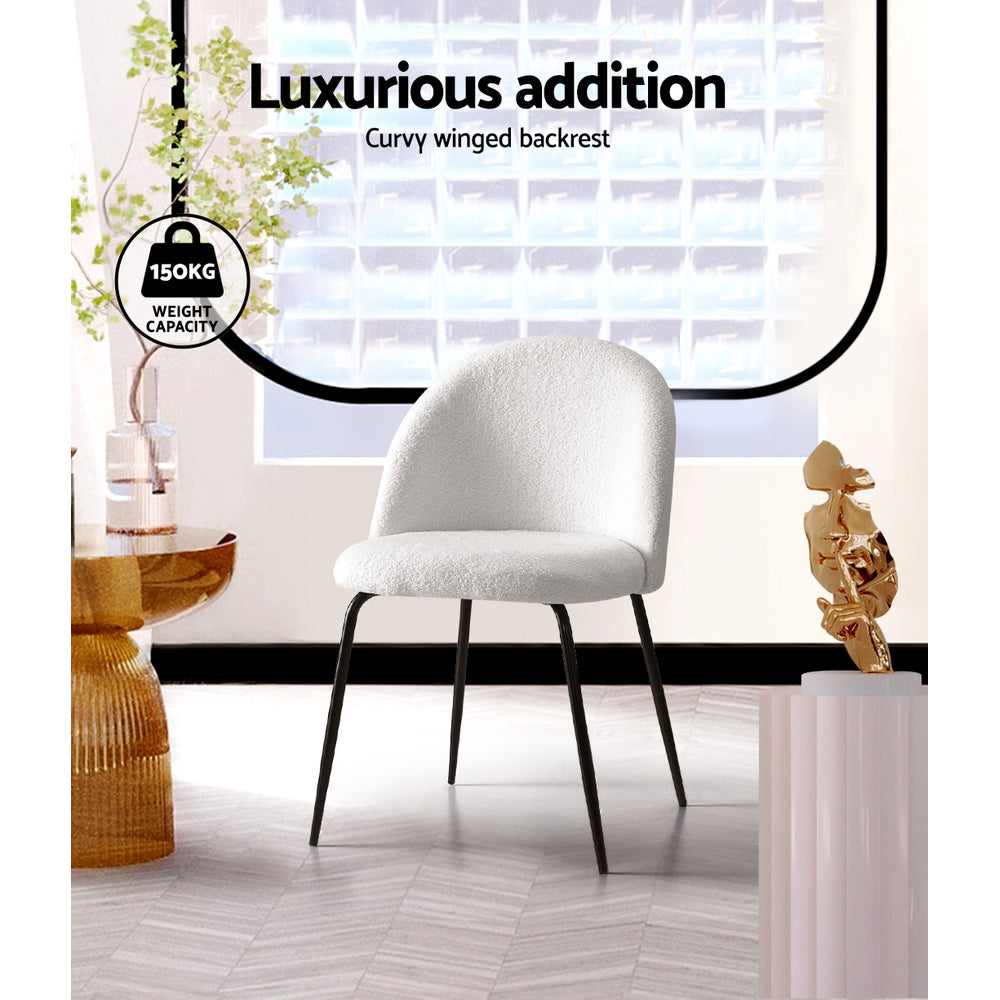 Set of 2 Premium Sherpa Boucle Dining Accent Chairs - White - Homecoze