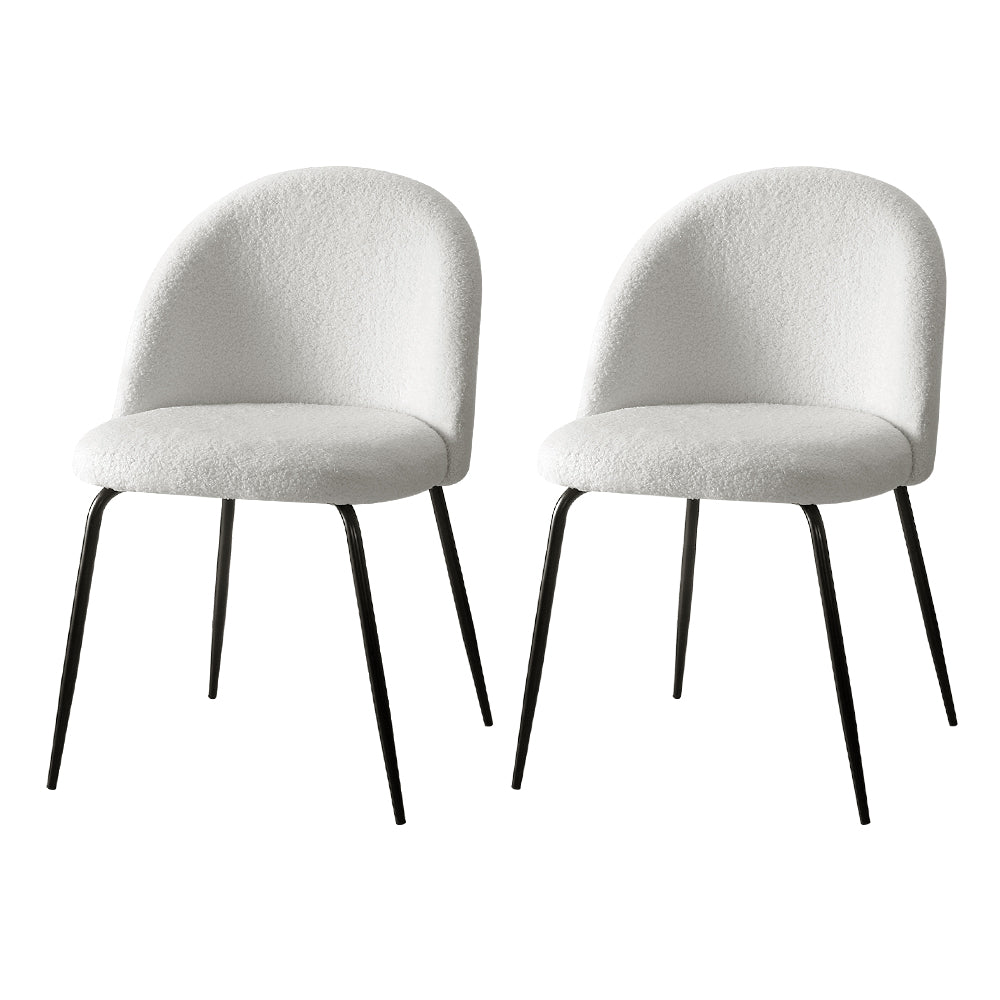 Set of 2 Premium Sherpa Boucle Dining Accent Chairs - White - Homecoze